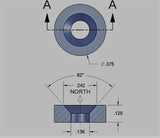 O.Dia. 3/8"x1/8"T, Countersunk Neodymium Magnet (NORTH) (Pack of 20, $0.59/pc)