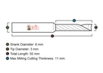 KML-AUS06.3011.50 Acrylic Bit ø3.0-11mm Up Cut (Kongsberg BIT-AUS06-3011-50, Zund R103)