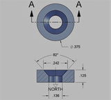 O.Dia. 3/8"x1/8"T, Countersunk Neodymium Magnet (SOUTH) (Pack of 20, $0.59/pc)
