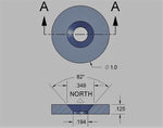 O.Dia. 1"x1/8"T, Countersunk Neodymium Magnet (NORTH) (Pack of 5, $2.52/pc)