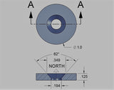 O.Dia. 1"x1/8"T, Countersunk Neodymium Magnet (NORTH) (Pack of 5, $2.52/pc)