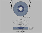 O.Dia. 1"x1/4"T, Countersunk Neodymium Magnet (NORTH) (Pack of 2, $7.75/pc)