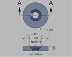 O.Dia. 3/4"x1/8"T, Countersunk Neodymium Magnet (NORTH) (Pack of 6, $1.89/pc)