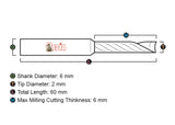 KMC-BIT.R202 TC Milling Bit ø2.0-6.0mm Up Cut (Zund R202)